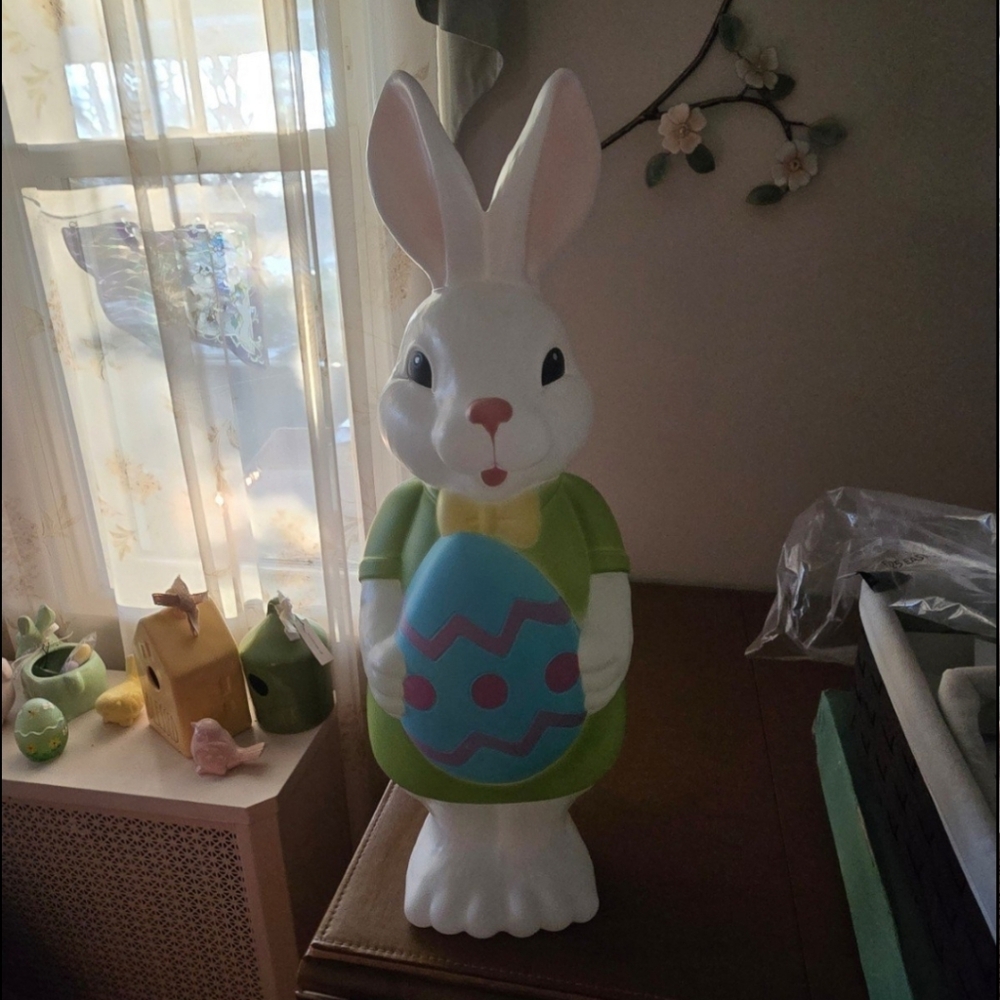Lighted Green Easter Bunny Blowmold.
